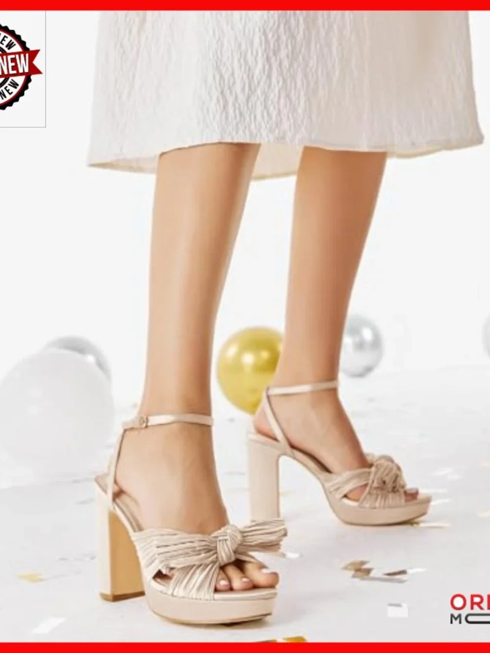 Pleated Bow Knot Platform Heeled Sandals Open Toe Chunky Block Heel Ankle Strap